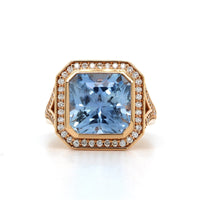 18K Rose Gold Estate Light Blue Sapphire and Diamond Halo Ring, Rose Gold, Long's Jewelers