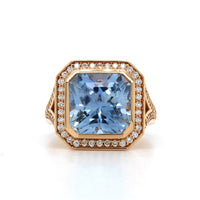 18K Rose Gold Estate Light Blue Sapphire and Diamond Halo Ring, Rose Gold, Long's Jewelers