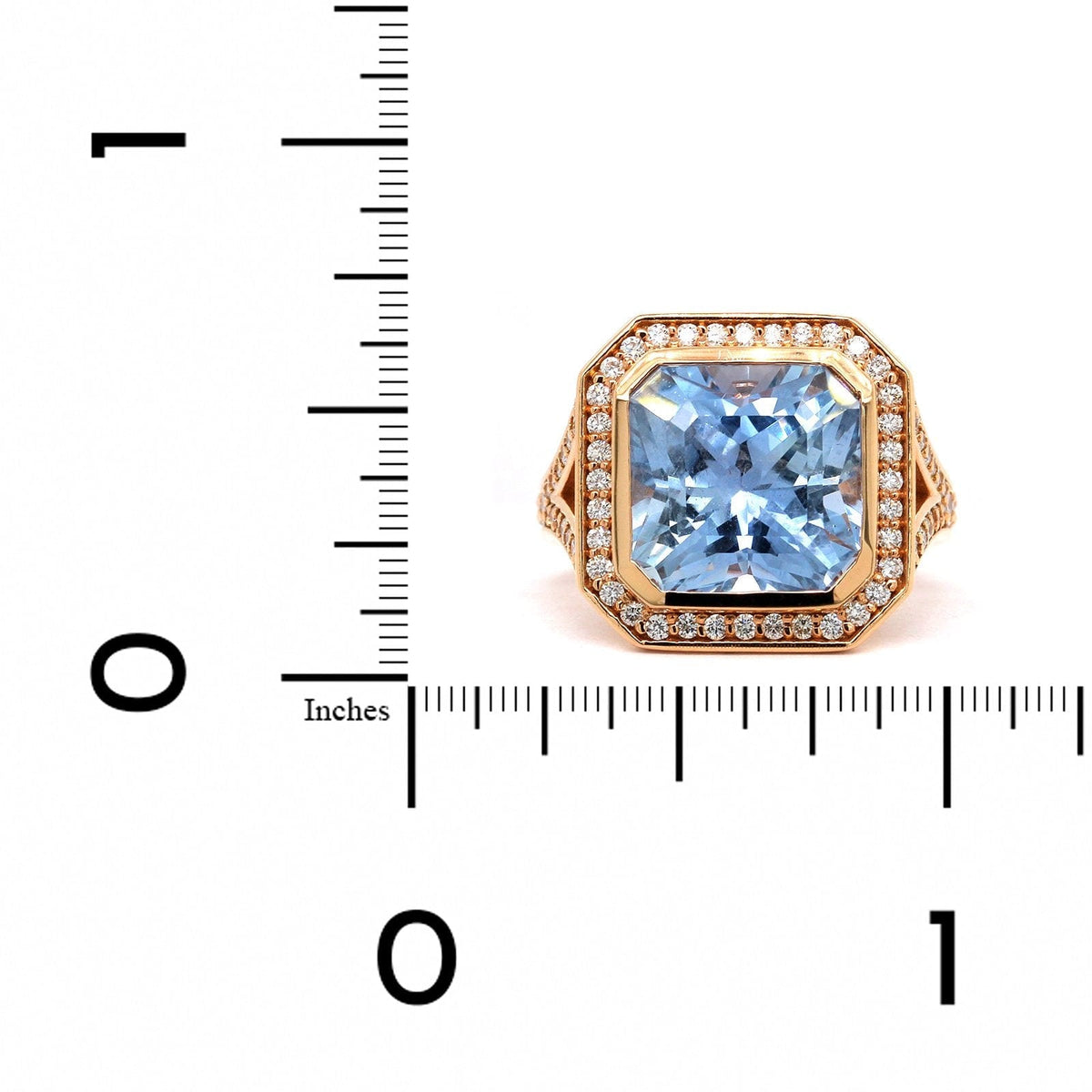 18K Rose Gold Light Blue Sapphire and Diamond Halo Ring