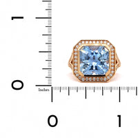 18K Rose Gold Light Blue Sapphire and Diamond Halo Ring