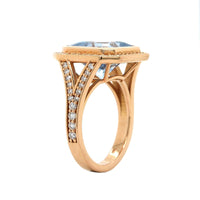 18K Rose Gold Light Blue Sapphire and Diamond Halo Ring