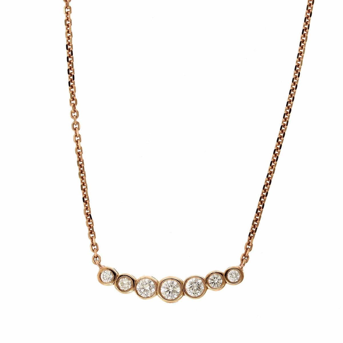 18K Rose Gold Graduated 7 Stone Diamond Necklace, 18k rose gold, Long's Jewelers