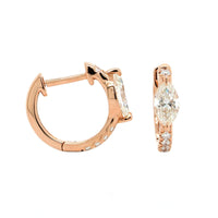 18K Rose Gold Marquise Diamond Huggie Earrings, rose gold, Long's Jewelers