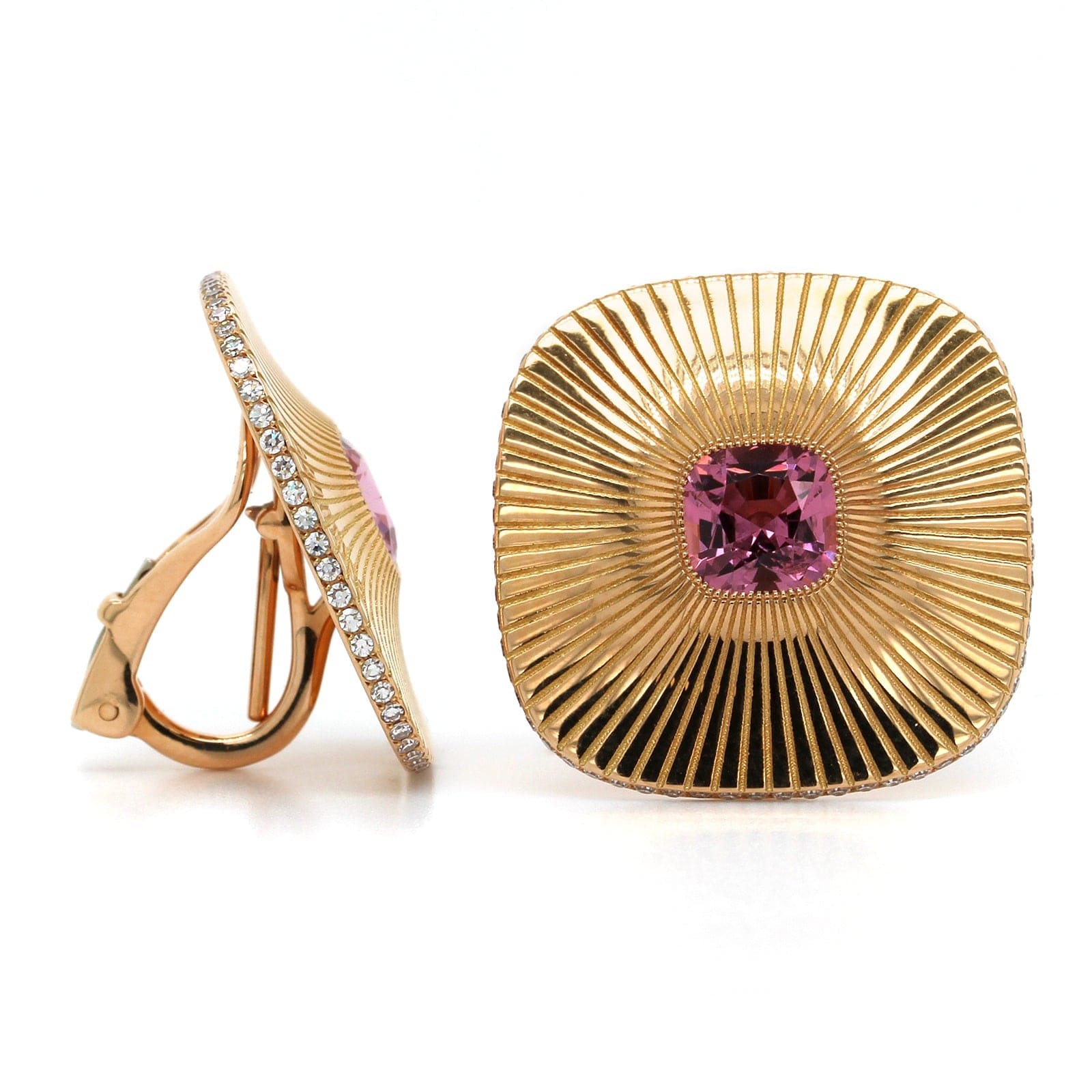 18K Rose Gold Pink Spinel Diamond Disc Earrings, 18k rose gold, Long's Jewelers