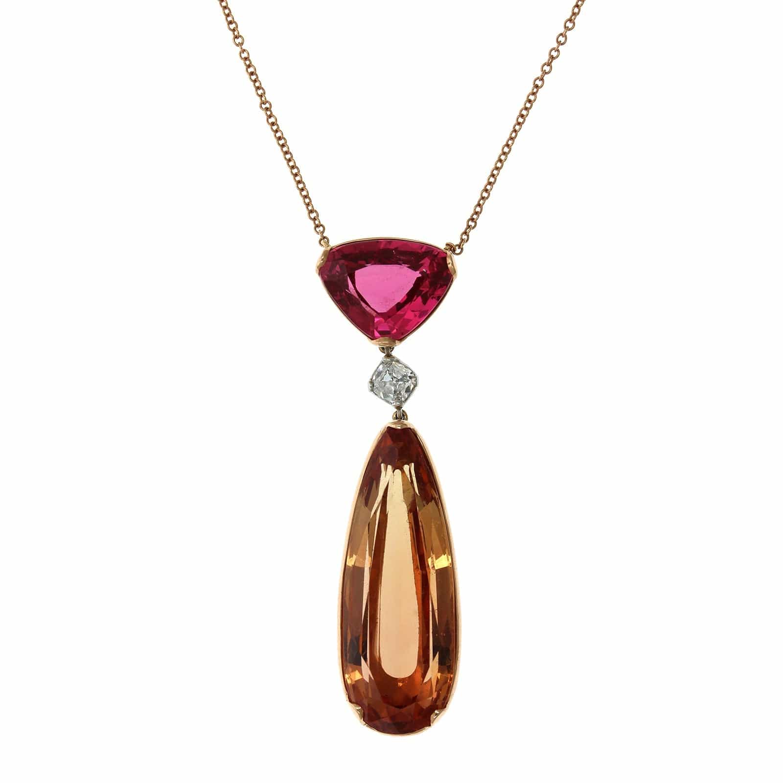 18K Rose Gold Pink Spinel and Topaz Necklace, 18k rose gold, Long's Jewelers