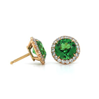 18K Rose Gold Tsavorite Diamond Halo Stud Earrings, 18k rose gold, Long's Jewelers