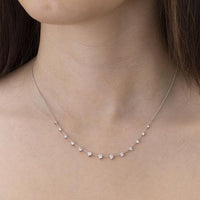 18K White Gold 13 Diamond Station Necklace, 18k white gold, Long's Jewelers
