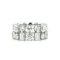 18K White Gold 2 Row Emerald and Round Diamond Band, White Gold, Long's Jewelers