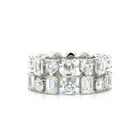 18K White Gold 2 Row Emerald and Round Diamond Band, White Gold, Long's Jewelers