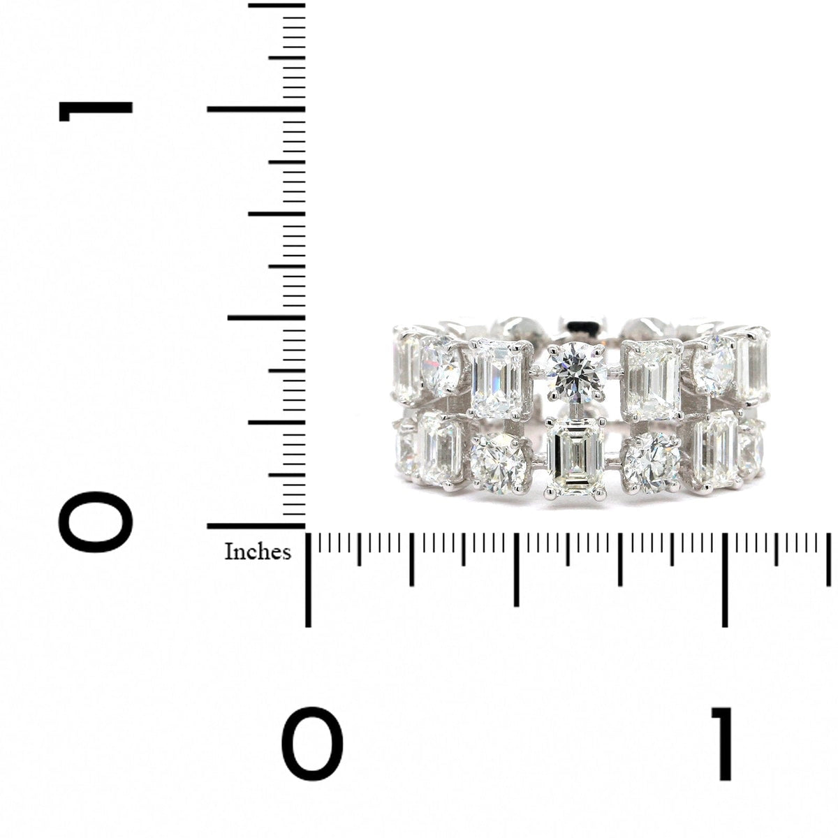 18K White Gold 2 Row Emerald and Round Diamond Band