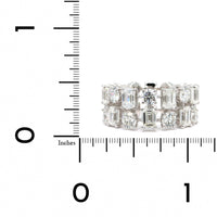 18K White Gold 2 Row Emerald and Round Diamond Band
