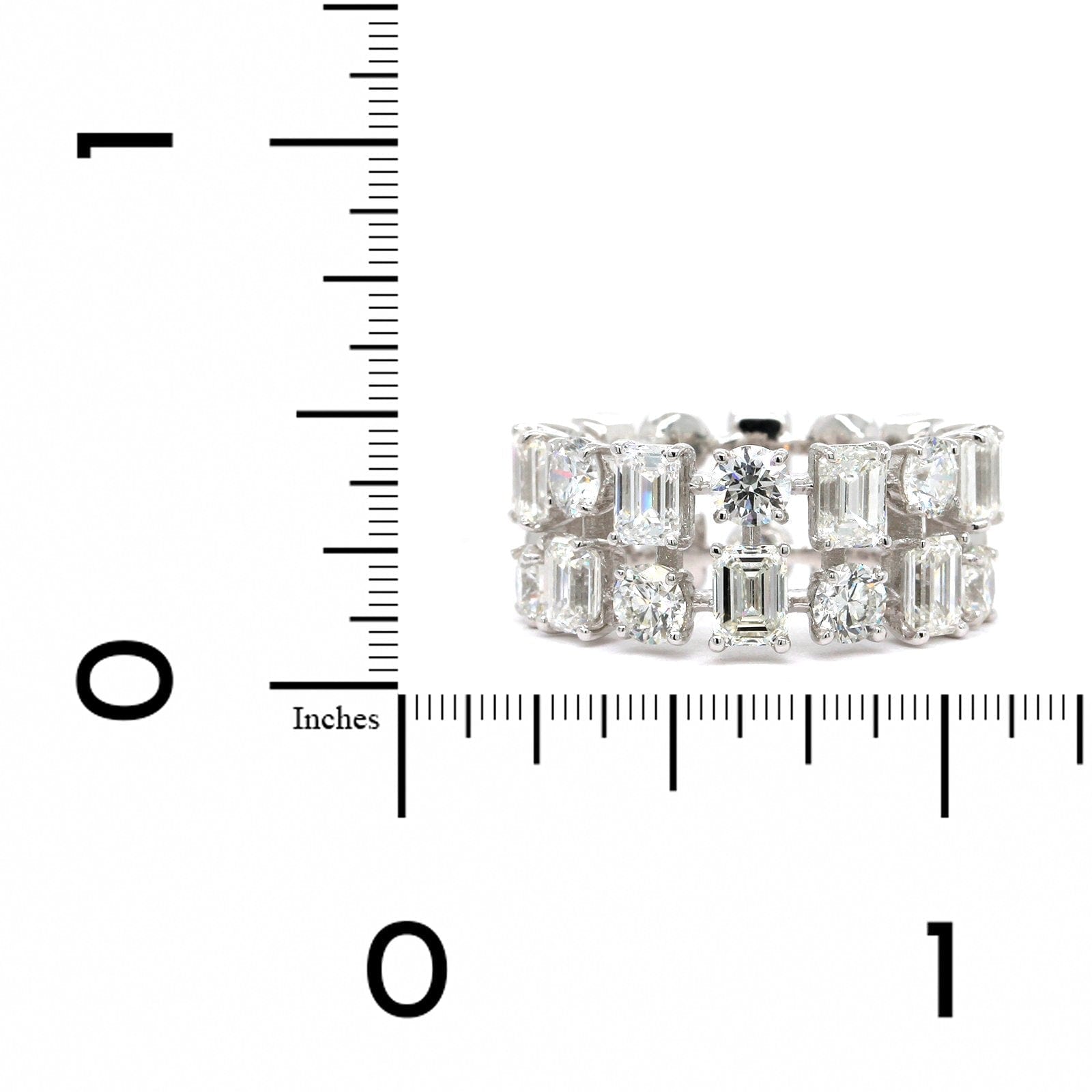 18K White Gold 2 Row Emerald and Round Diamond Band