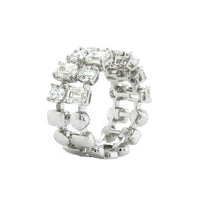 18K White Gold 2 Row Emerald and Round Diamond Band