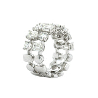 18K White Gold 2 Row Emerald and Round Diamond Band