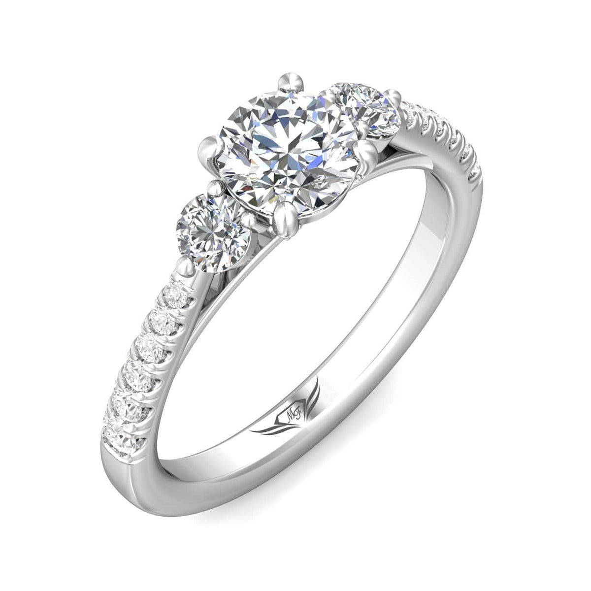 18K White Gold 3 Stone Diamond Engagement Ring, White Gold, Long's Jewelers