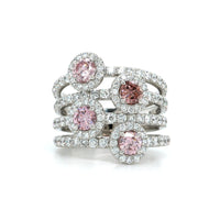 18K White Gold 4 Row Pink Diamond and Diamond Halo Ring, White Gold, Long's Jewelers