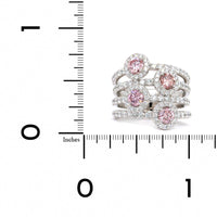 18K White Gold 4 Row Pink Diamond and Diamond Halo Ring