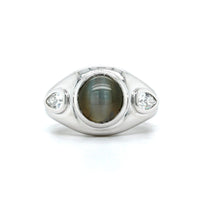 18K White Gold Alexandrite Catseye and Diamond Ring, 18K White Gold, Long's Jewelers