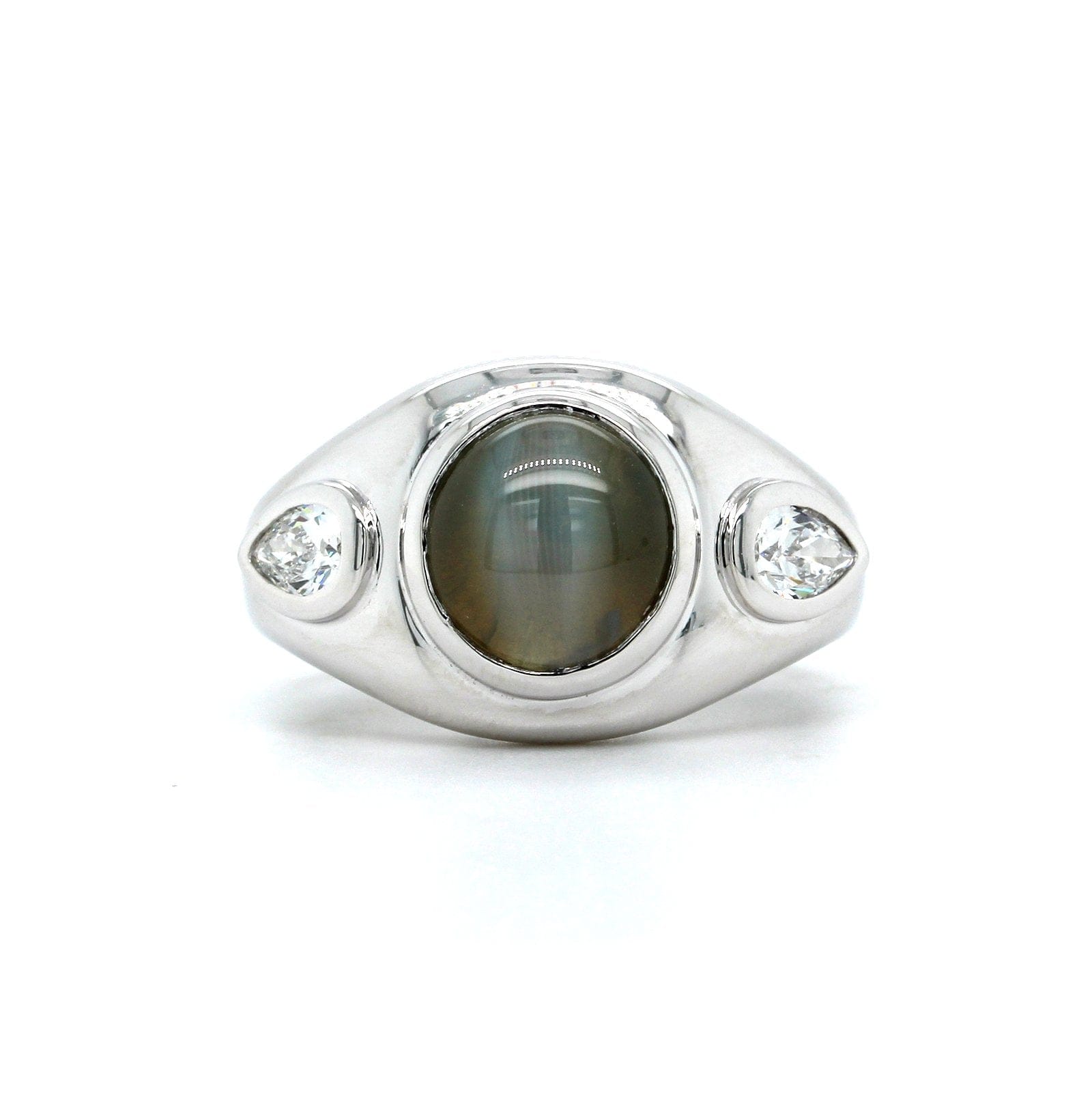 18K White Gold Alexandrite Catseye and Diamond Ring, 18K White Gold, Long's Jewelers