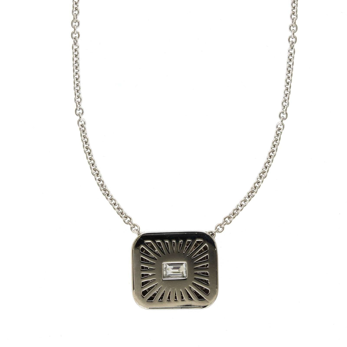 18K White Gold Baguette Cut Diamond Pendant, White Gold, Long's Jewelers