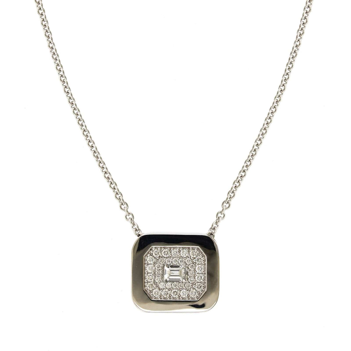 18K White Gold Baguette Cut Diamond Pendant, White Gold, Long's Jewelers