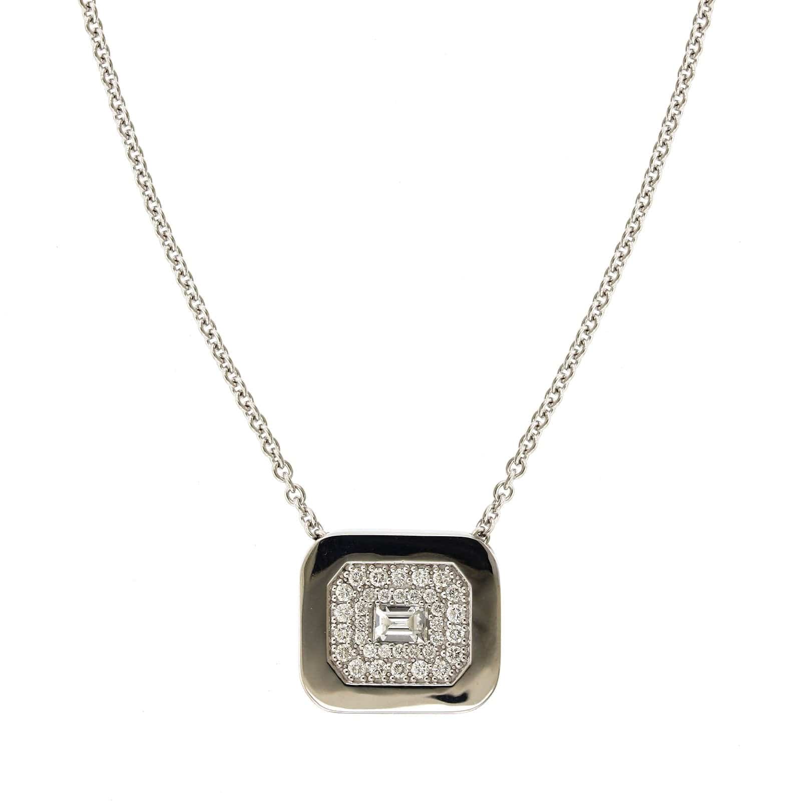 18K White Gold Baguette Cut Diamond Pendant, White Gold, Long's Jewelers