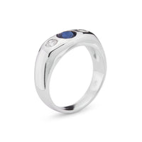 18K White Gold Bezel Set Diamond and Sapphire Band, silver, Long's Jewelers