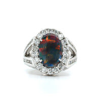18K White Gold Black Opal Diamond Halo Ring, White Gold, Long's Jewelers