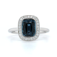 18K White Gold Blue Spinel Diamond Halo Ring, 18k white gold, Long's Jewelers