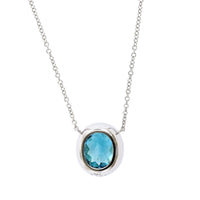 18K White Gold Blue Zircon Diamond Halo Pendant, 18k white gold, Long's Jewelers