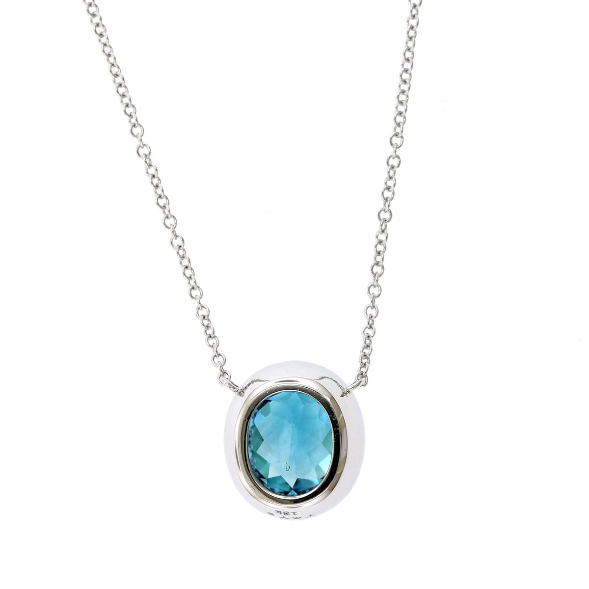 18K White Gold Blue Zircon Diamond Halo Pendant, 18k white gold, Long's Jewelers