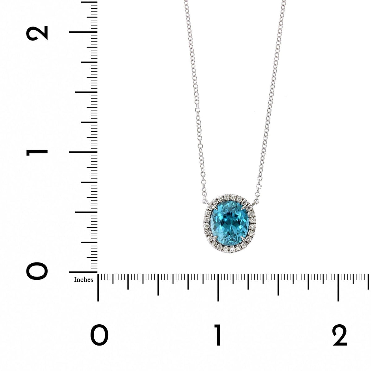 18K White Gold Blue Zircon Diamond Halo Pendant, 18k white gold, Long's Jewelers