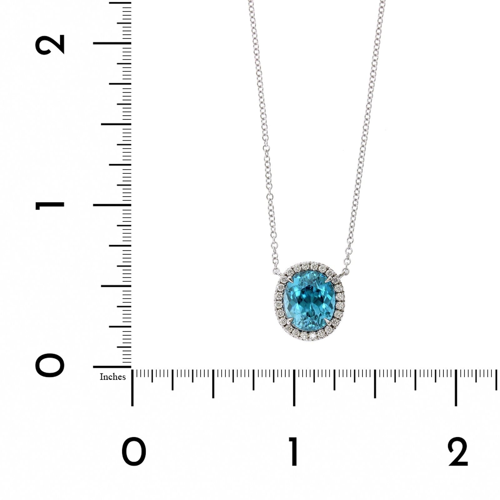 18K White Gold Blue Zircon Diamond Halo Pendant, 18k white gold, Long's Jewelers