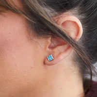 18K White Gold Blue Zircon Studs, White Gold, Long's Jewelers