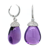 18K White Gold Cabochon Amethyst Drop Earrings, 18k white gold, Long's Jewelers