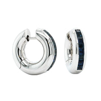 18K White Gold Channel Set Sapphire Huggie Earrings, 18k white gold, Long's Jewelers