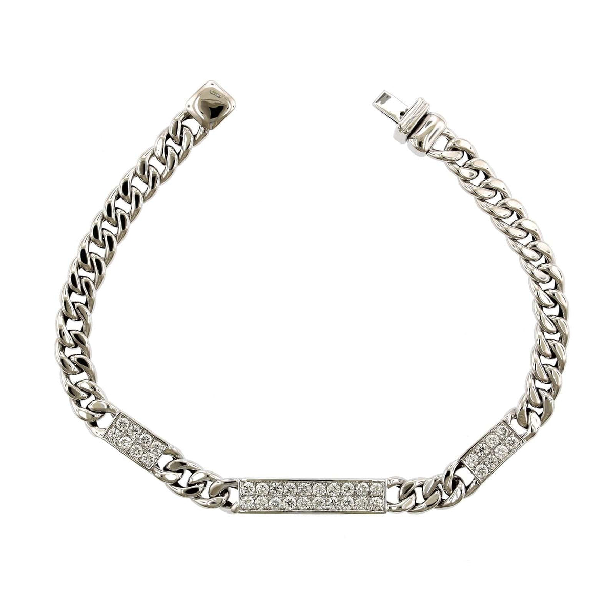 18K White Gold Cuban Link Diamond Bracelet, White Gold, Long's Jewelers