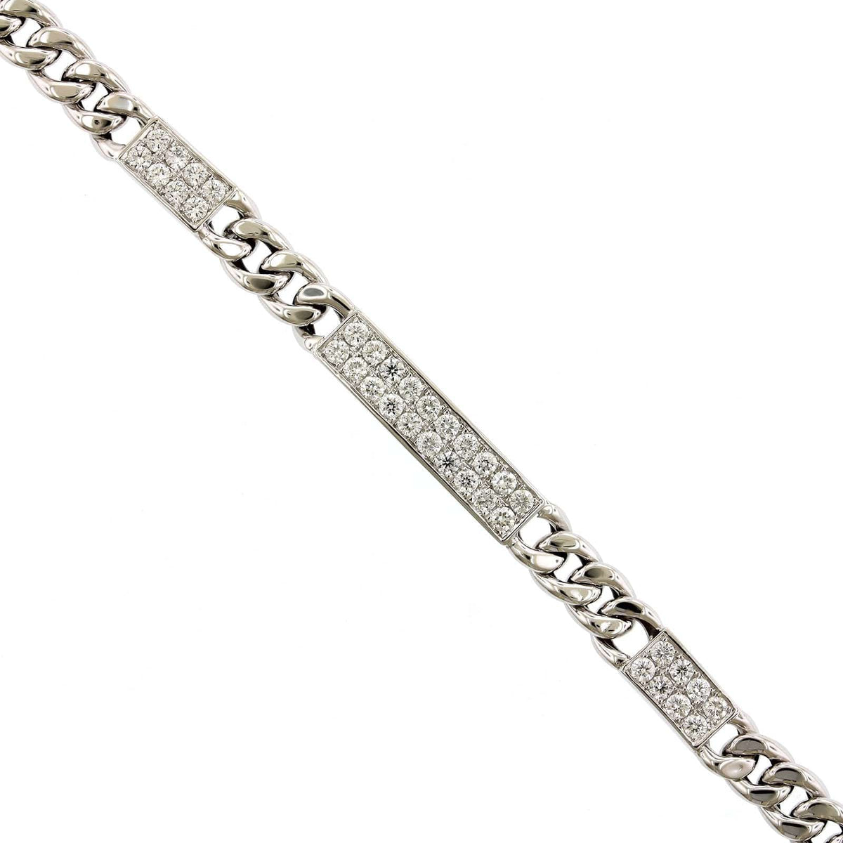 18K White Gold Cuban Link Diamond Bracelet, White Gold, Long's Jewelers