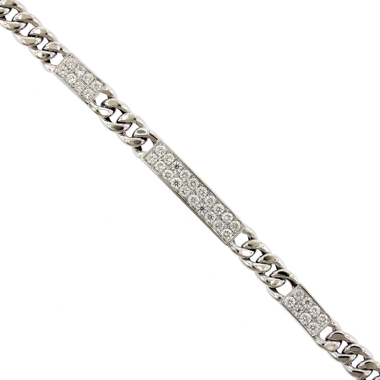 18K White Gold Cuban Link Diamond Bracelet, White Gold, Long's Jewelers
