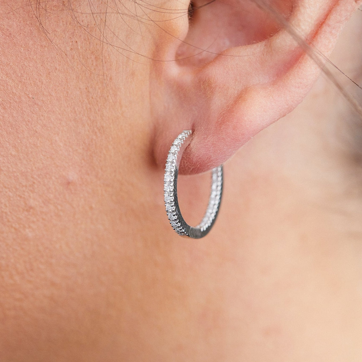 18K White Gold Diamond Hoops, White Gold, Long's Jewelers