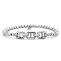 18K White Gold Diamond Link Station Stretch Bracelet, 18k white gold, Long's Jewelers