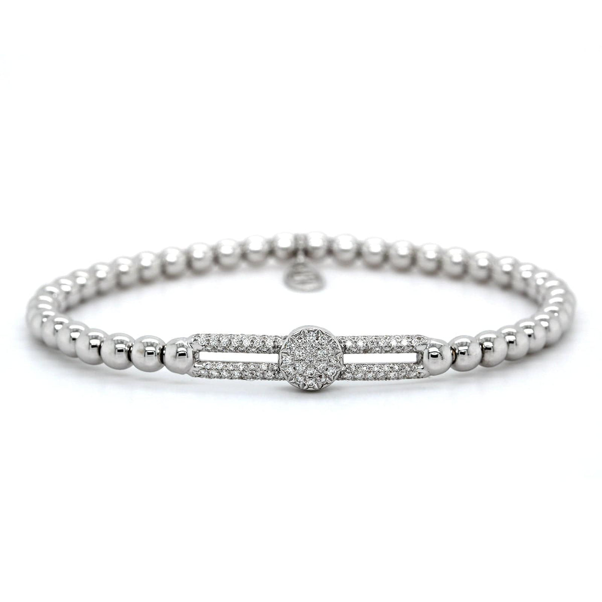 18K White Gold Diamond Station Stretch Bracelet, 18k white gold, Long's Jewelers