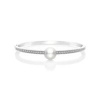 18K White Gold Diamond and Pearl Bangle Bracelet, white gold, Long's Jewelers