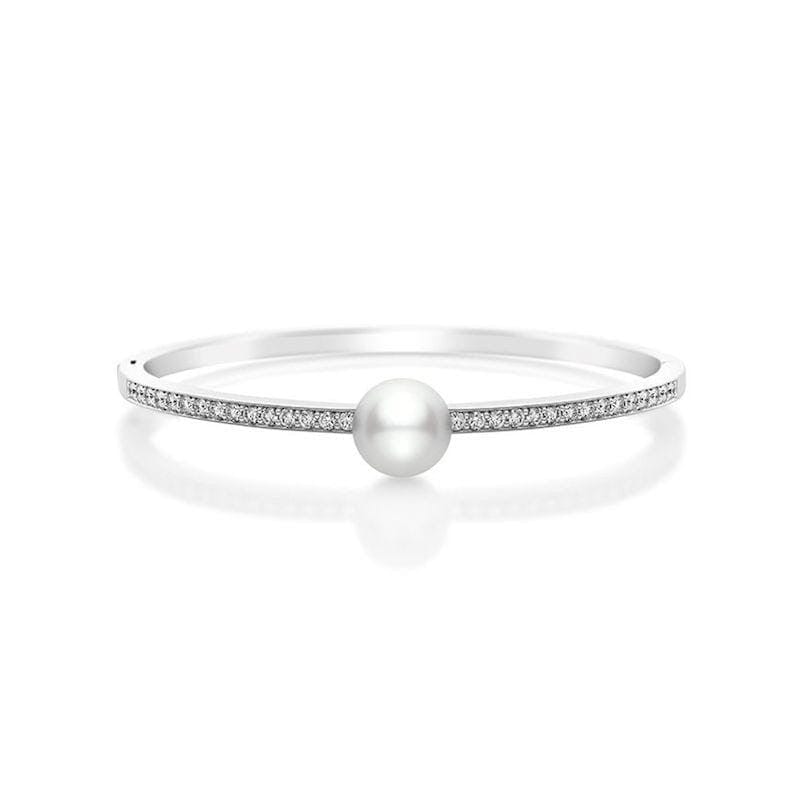 18K White Gold Diamond and Pearl Bangle Bracelet, white gold, Long's Jewelers