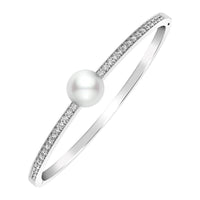 18K White Gold Diamond and Pearl Bangle Bracelet, white gold, Long's Jewelers