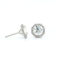 18K White Gold Diamond with Octagon Diamond Halo Stud Earrings, white gold, Long's Jewelers