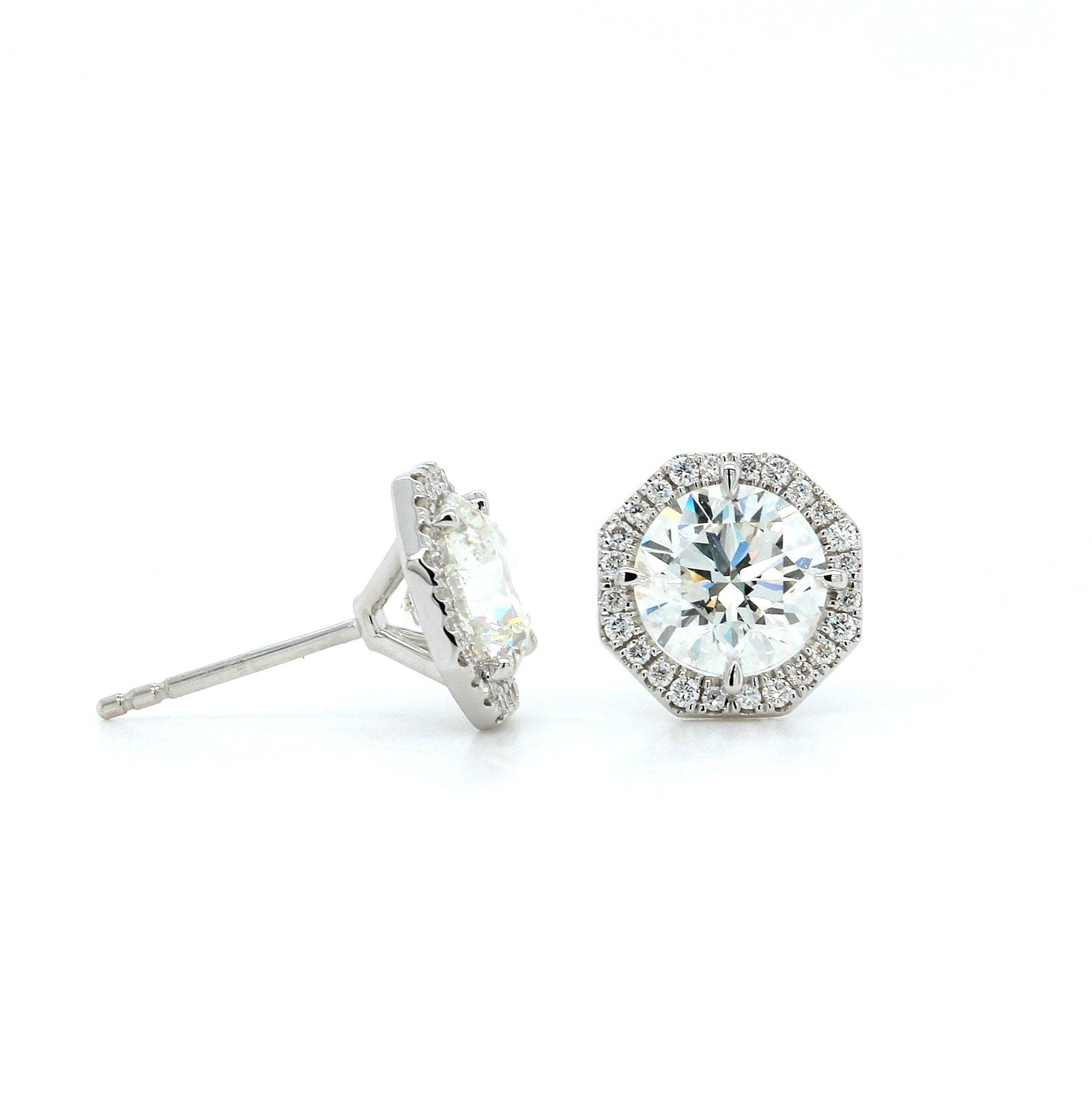 18K White Gold Diamond with Octagon Diamond Halo Stud Earrings, white gold, Long's Jewelers
