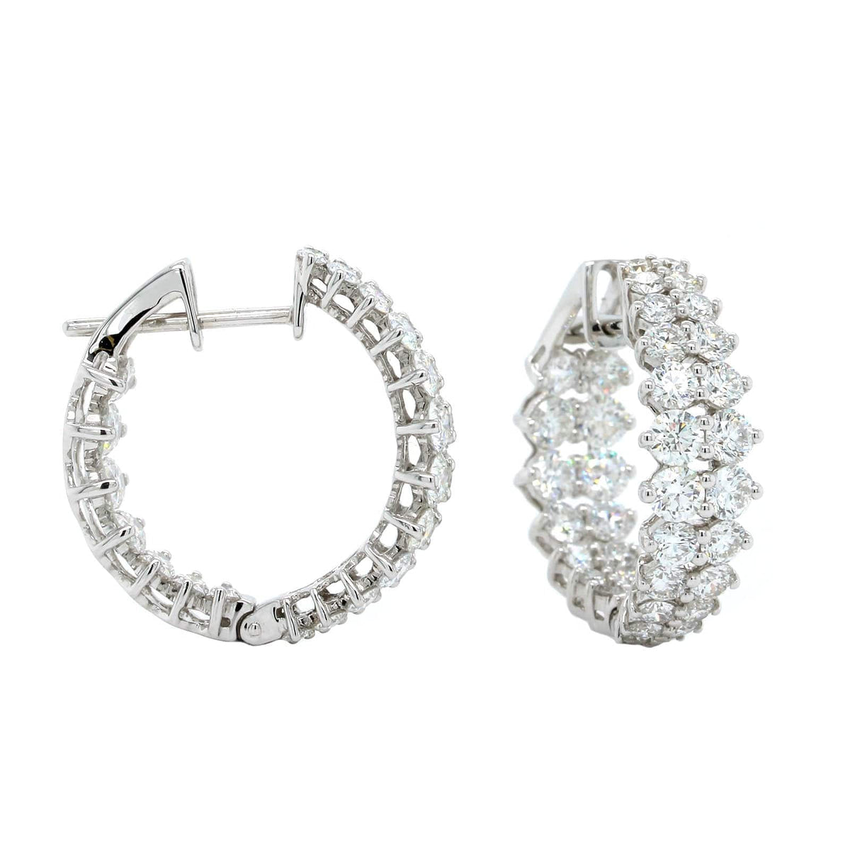 18K White Gold Double Row Diamond Hoop Earrings, White Gold, Long's Jewelers