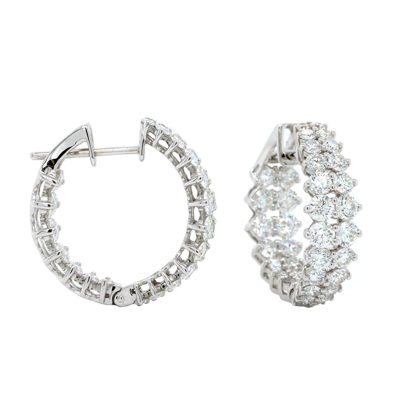 18K White Gold Double Row Diamond Hoop Earrings, White Gold, Long's Jewelers