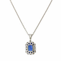 18K White Gold Emerald Cut Sapphire Diamond Halo Necklace, 18k white gold, Long's Jewelers